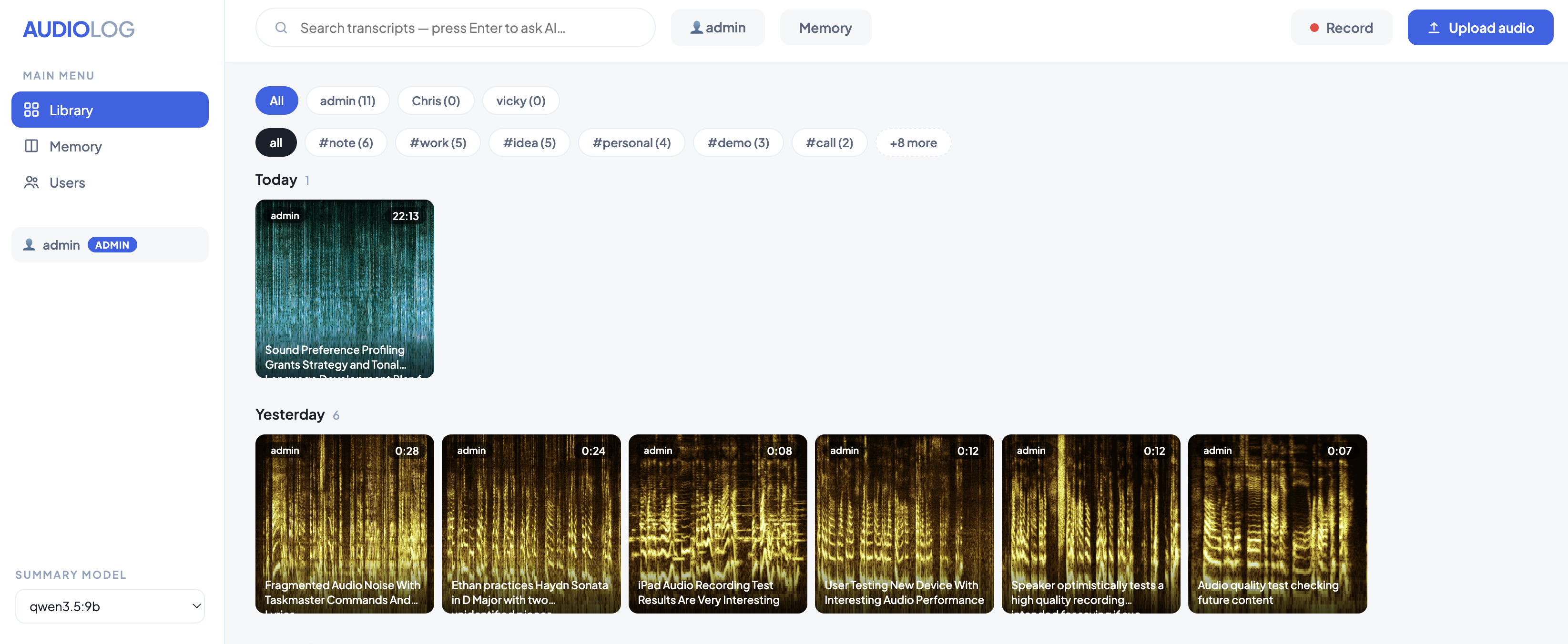 audio-log web library screenshot
